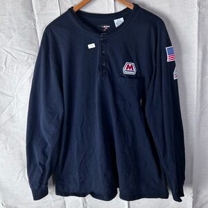 Bulwark FR Marathon Oil Henley Shirt Mens XXL Navy Blue Flame Resistant SEL2NV6
